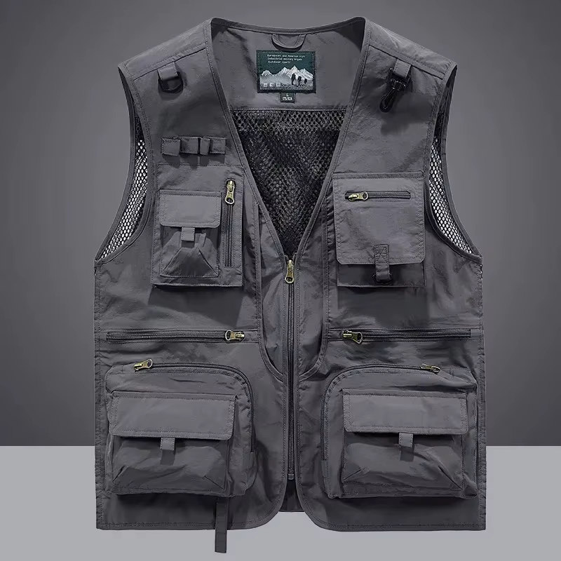 Gilet de travail d'extérieur pour hommes, gilet de pêche multi-poches, coupe ample, pour alpinisme et photographie, séchage rapide