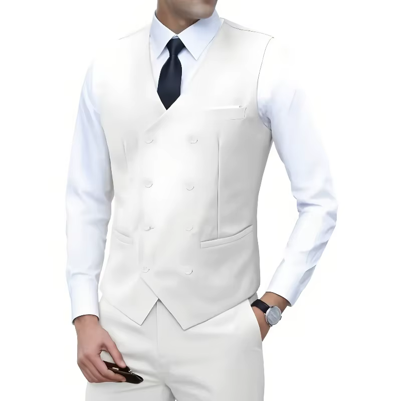 Veste sans manches croisée pour homme, style britannique, coupe ajustée, formelle, de haute qualité, plusieurs couleurs – Grande Vente