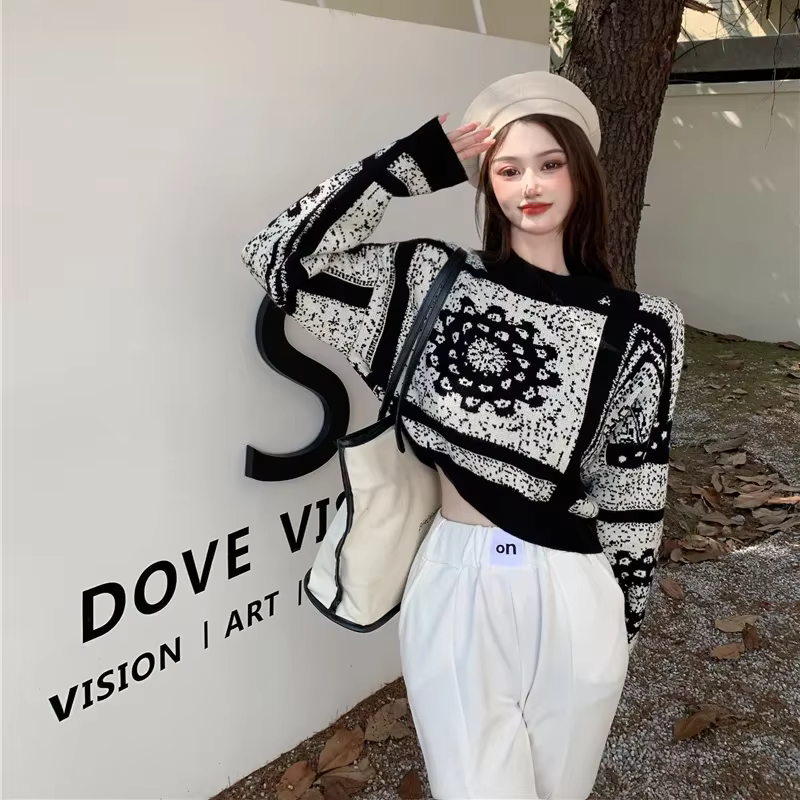 Pull femme graphique court hauts en tricot