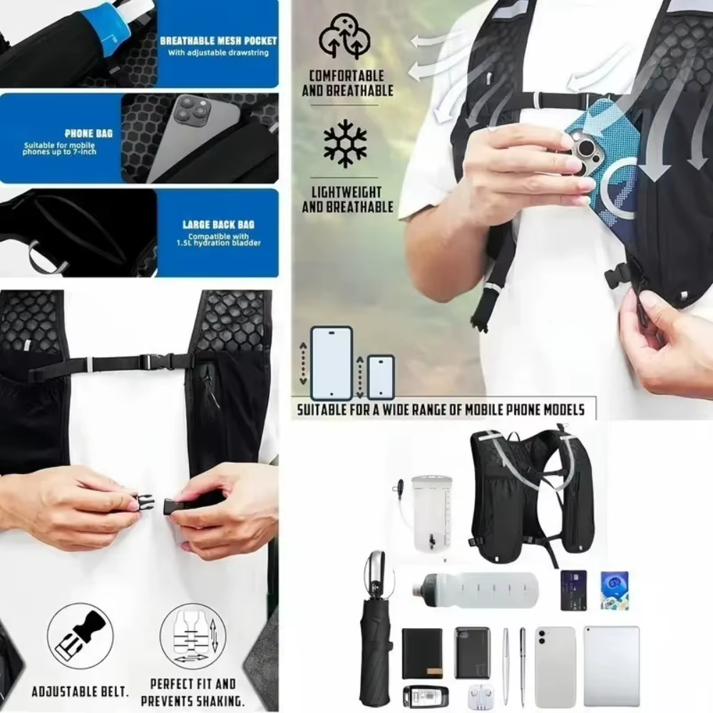 Gilet d'hydratation pour la course à pied pour femmes et hommes, résistant à l'eau, respirant, sac à dos pour la course avec poche pour téléphone