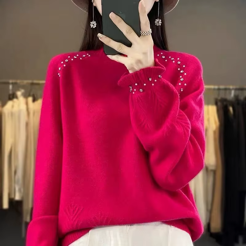 Pull à col roulé pour femmes automne/hiver 2025 Dingzhu industrie lourde lâche nouvelle laine tricoté