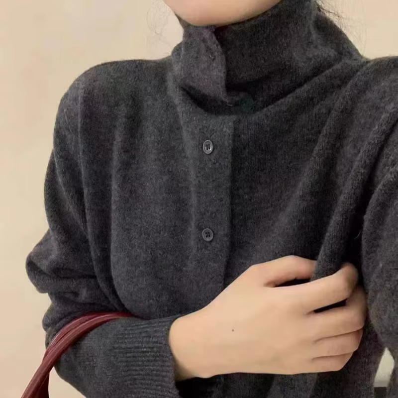Pull à col haut doux et chaud 100% laine pour femme