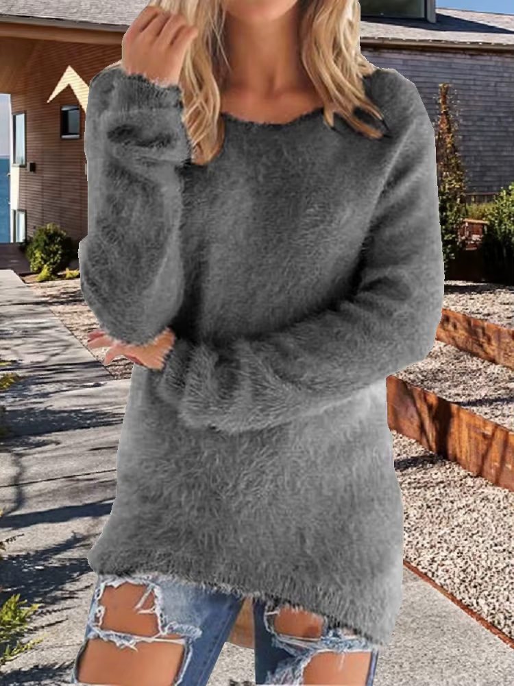 Pull tricoté décontracté pour femmes, ample, couleur unie, automne-hiver, polyester, col rond, lâche, épais, manches longues, confortable, occasions spéciales