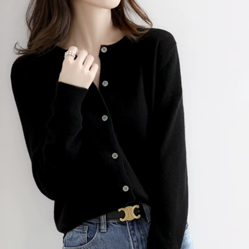 Cardigans en cachemire tricoté à col rond pour femme, pull solide à simple boutonnage, printemps-automne, 2022