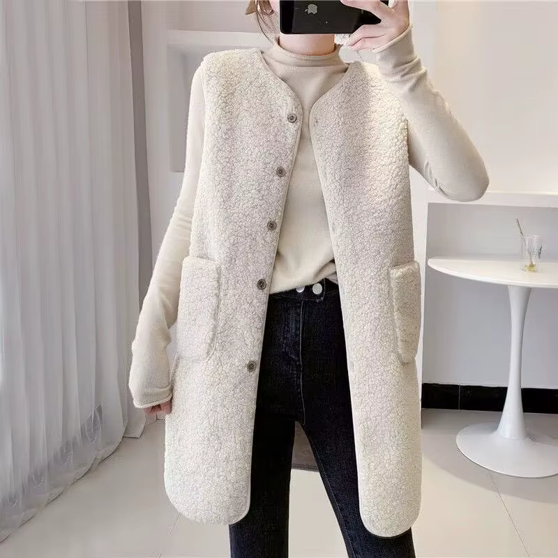 Gilet en fausse fourrure d'agneau pour femme