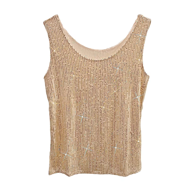 Gilet à paillettes scintillantes et col rond pour femmes