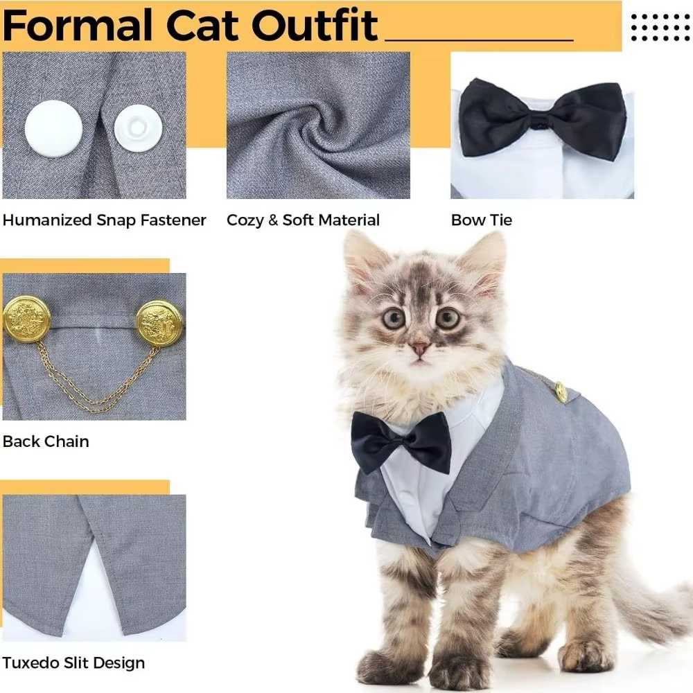 Chemise chat gilet vêtements chat anniversaire manteau vêtements tenue formelle robe de mariée avec cravate mariage anniversaire chat gilet nœud papillon cravate