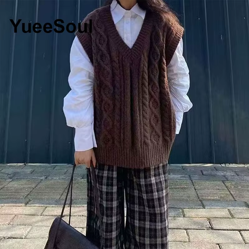 Gilet sans manches polyester ample et décontracté pour femmes, vintage haute rue, coupe ample, col rond, polyester, adaptable toute lannée, pour femmes de tous âges