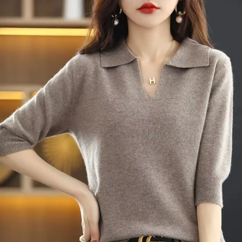 Pull-over tricoté ample à col en V pour femme