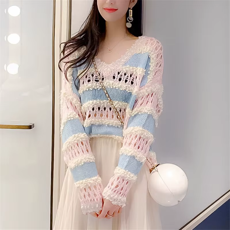 Pull rayé à manches longues pour femmes