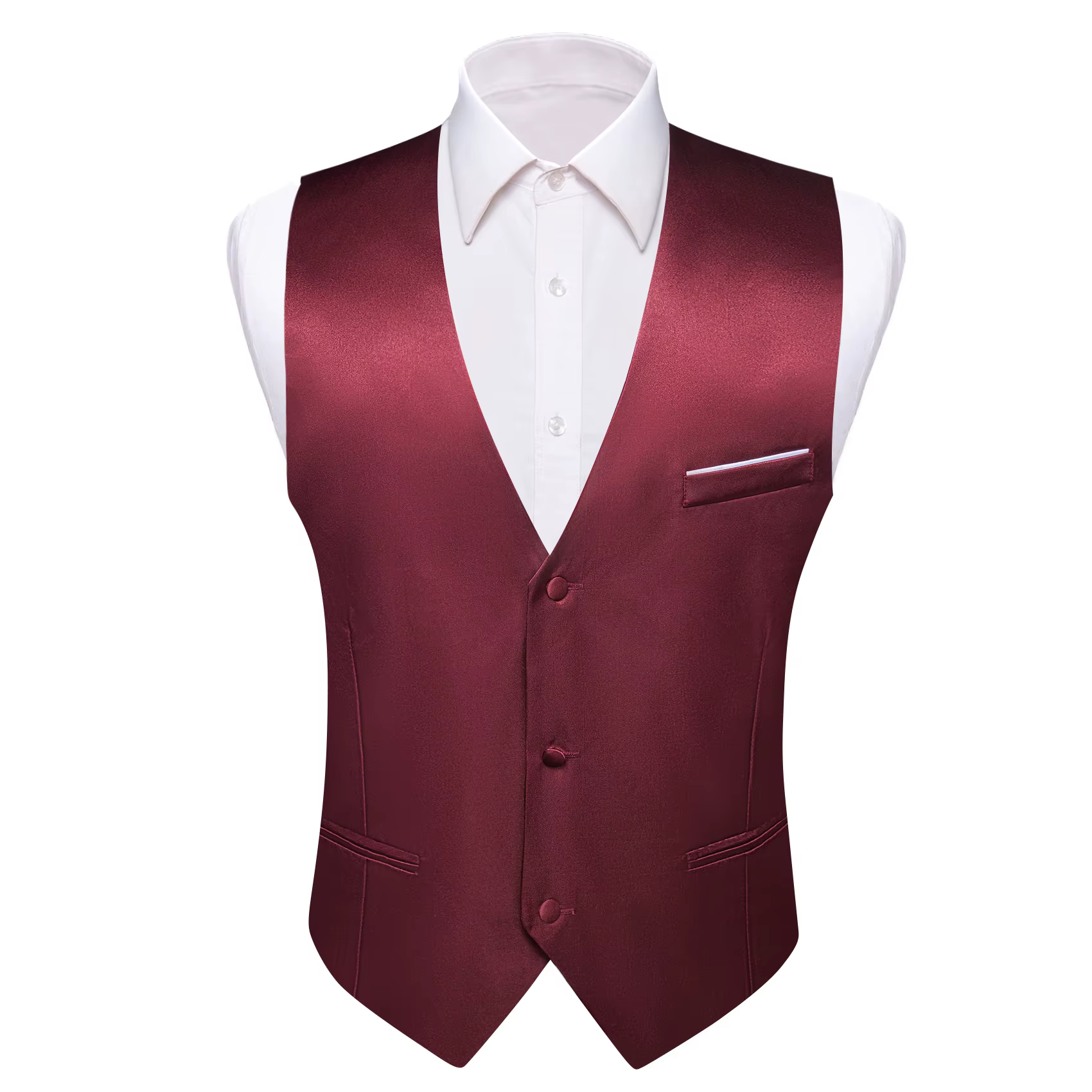 Gilet de luxe pour homme, rouge bordeaux uni, en satin, coupe ajustée, pour mariage, soirée formelle, affaires, veste sans manches