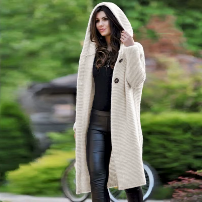 Cardigan en polyester ample pour femme avec col à capuche pour l'automne et l'hiver occassions spéciales et tenues décontractées