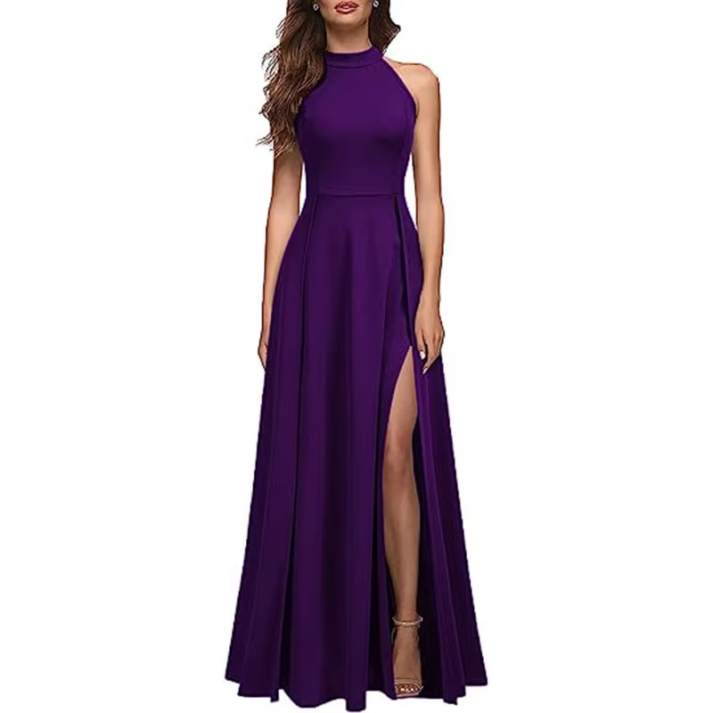 Robe de soirée longue et formelle pour femmes, col licou, Sexy, fendue, pour Cocktail, Maxi