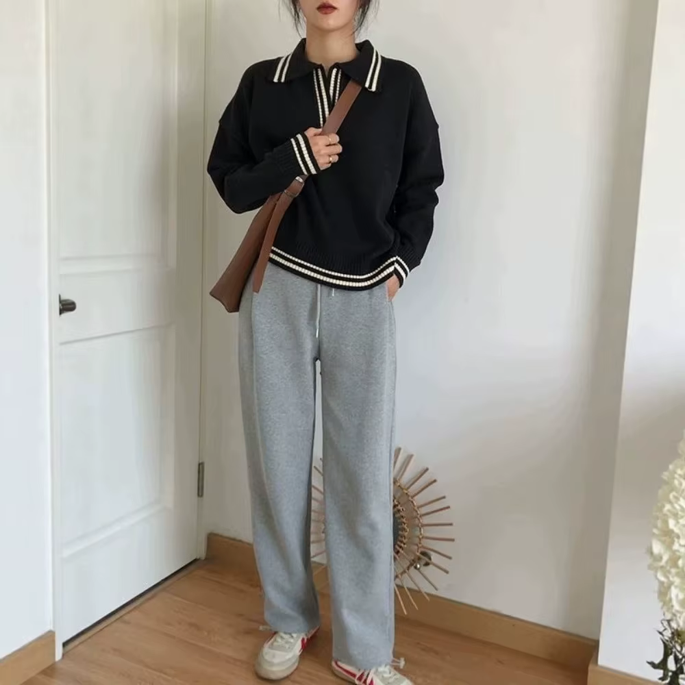 Pull en tricot à col polo coupe ample pour femme