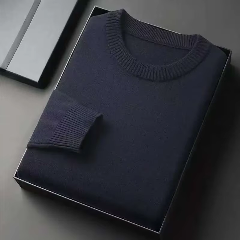 Pull classique en tricot à col rond pour hommes, manches longues, doux, décontracté, léger, couleur unie, vêtements doux pour hommes