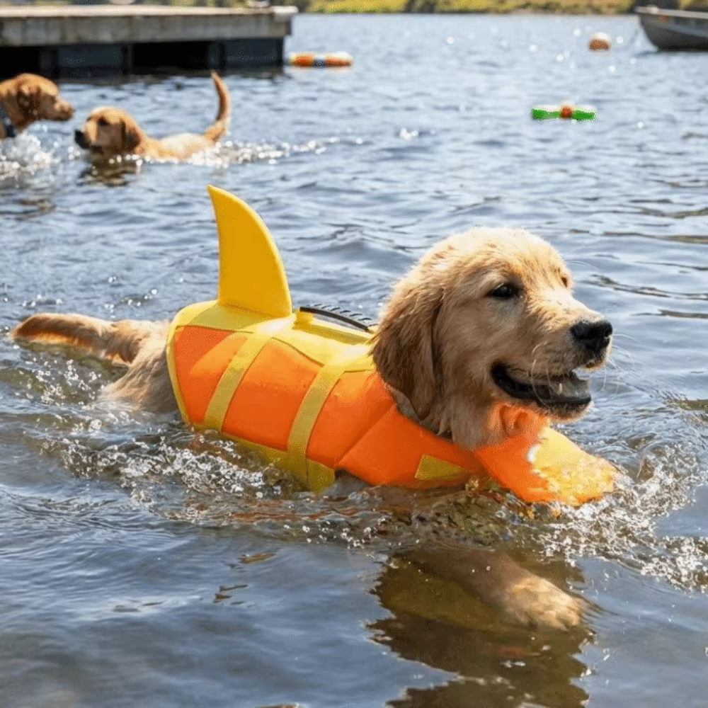 Gilet de sauvetage pour chien en forme de requin, flottabilité supérieure, veste de sauvetage réglable pour animaux de compagnie, haute visibilité, résistant aux déchirures, combinaison de natation po