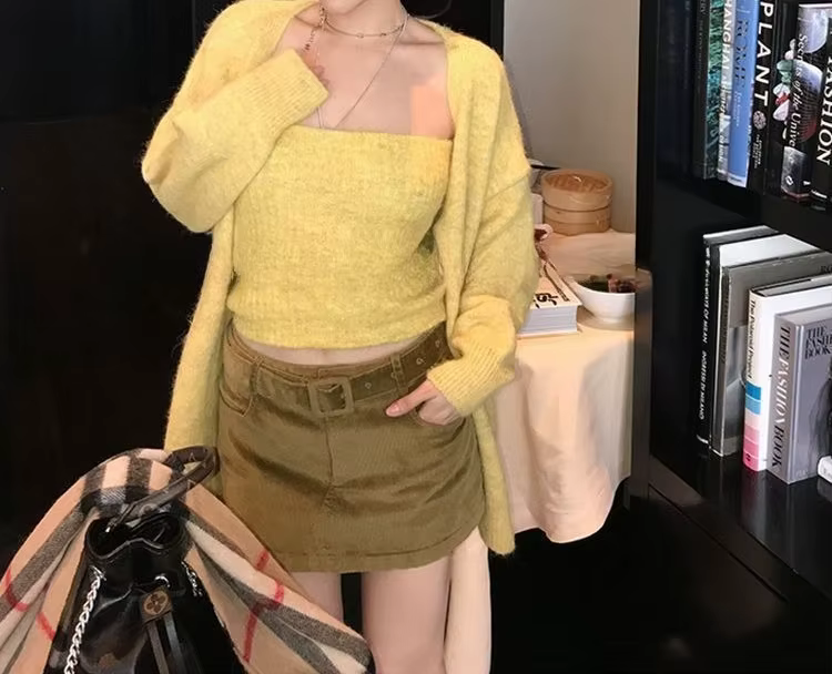 Ensemble pull Cardigan en tricot à manches longues pour femmes