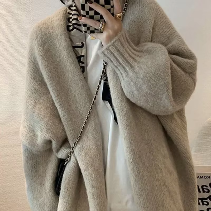 Pull femme Cardigan gris hauts en tricot