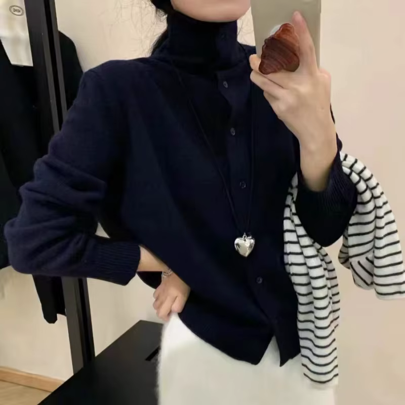Pull à col haut doux et chaud 100% laine pour femme
