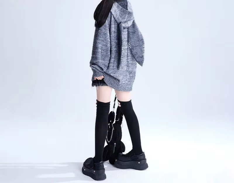 Veste pull à capuche avec oreilles de lapin gris pour femme