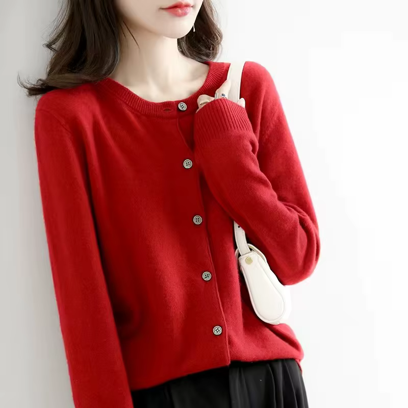 Femmes Cardigans pull col rond printemps automne tricoté cachemire