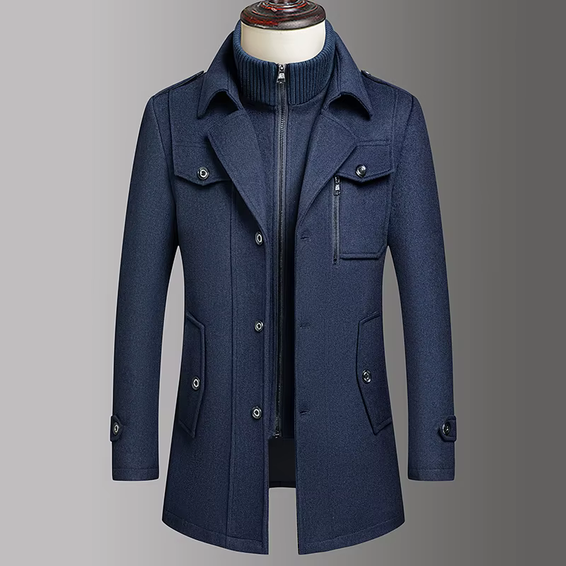 Manteau en laine à double col pour homme, élégant, automne-hiver, mode business, haute qualité, vêtements d'extérieur en laine tendance pour hommes d'âge mûr