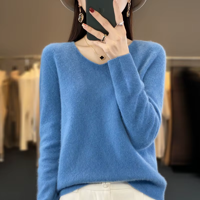 100% laine mérinos pure V - neck automne hiver pull Corée de la mode nouveau