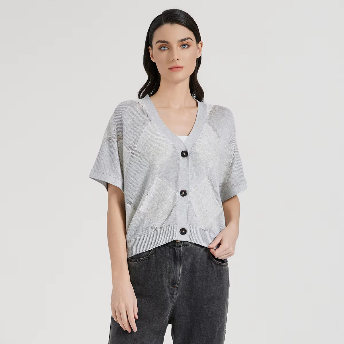 Cardigan en soie et lin à paillettes pour femme