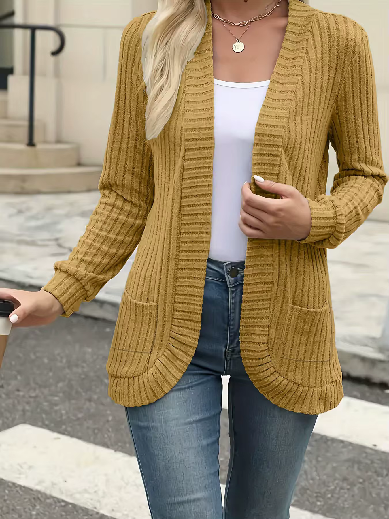 Cardigan en tricot côtelé pour femme