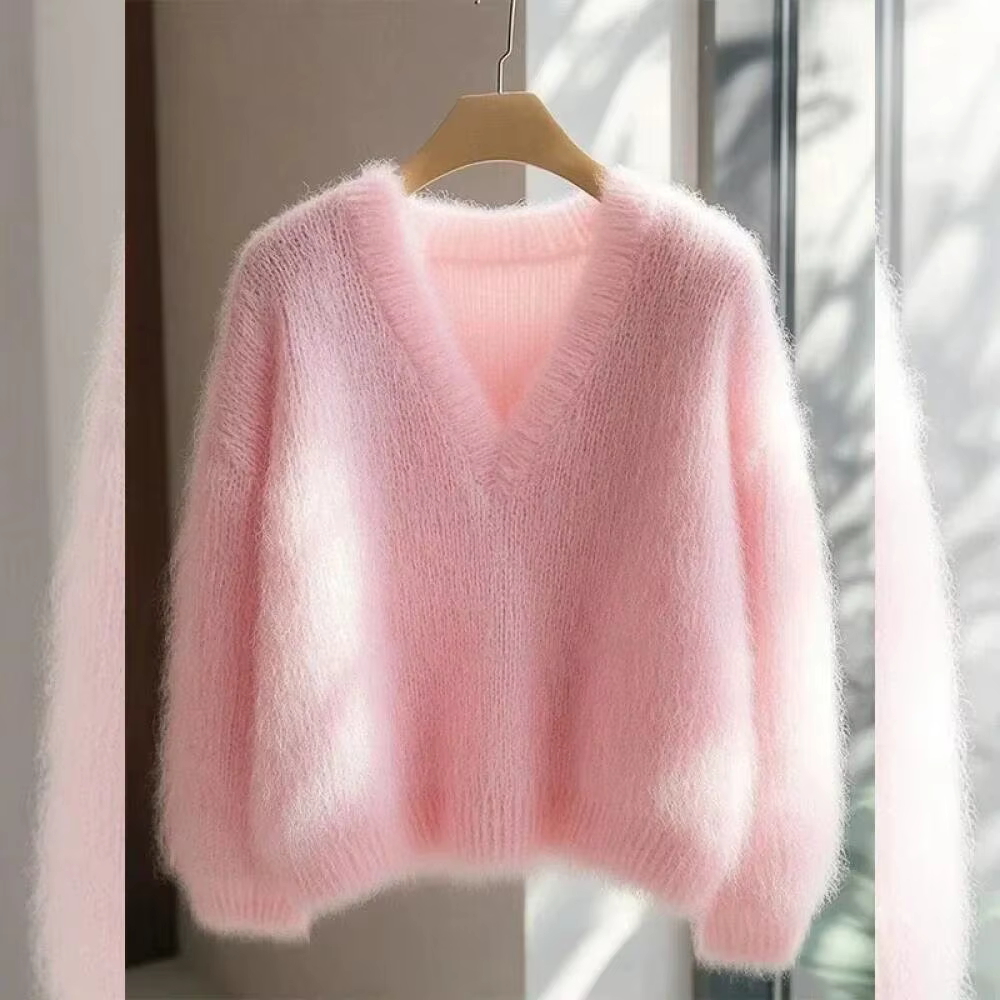 Pull en maille rose pastel pour femme