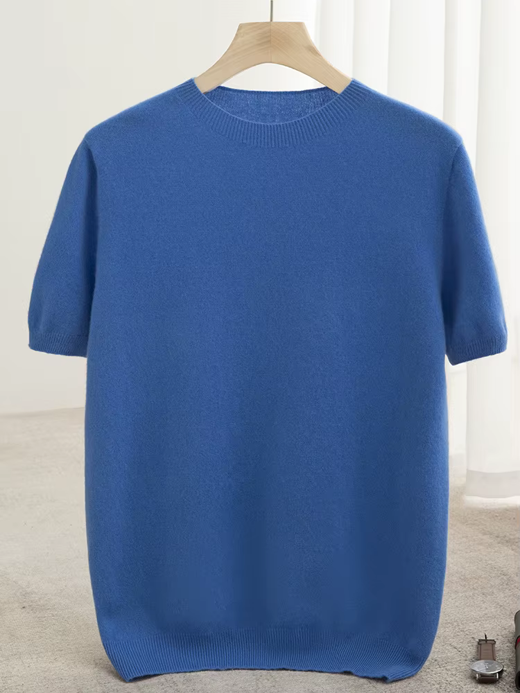 T-shirt classique pour homme, pull 100% laine mérinos, col rond, manches courtes, vêtements décontractés élégants, vêtements basiques, tricot en cachemire