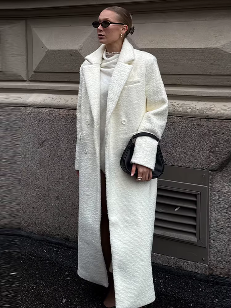 Manteaux longs pour femmes Teddy laine revers pardessus veste de luxe femme manches longues automne hiver manteau chaud Chic dame nouveaux vêtements d'extérieur