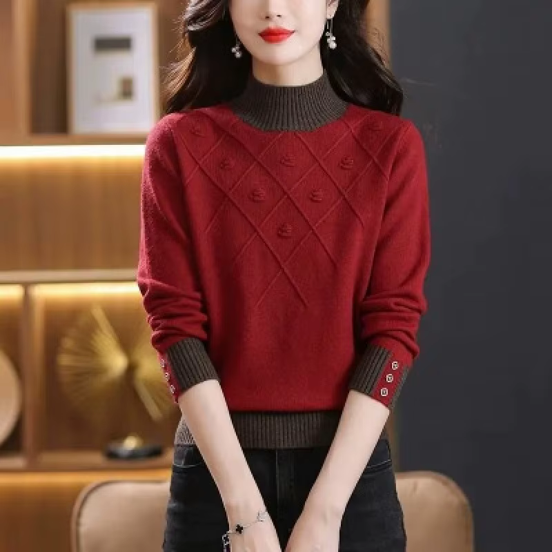 Femmes chandails épais chaud automne hiver col montant mode pulls à manches longues basique pull tricot chemise à