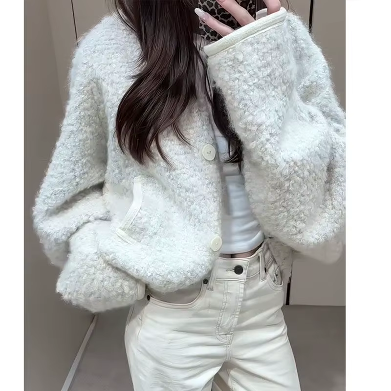 Cardigan blanc manteau d'agneau pour femme automne et hiver nouveau