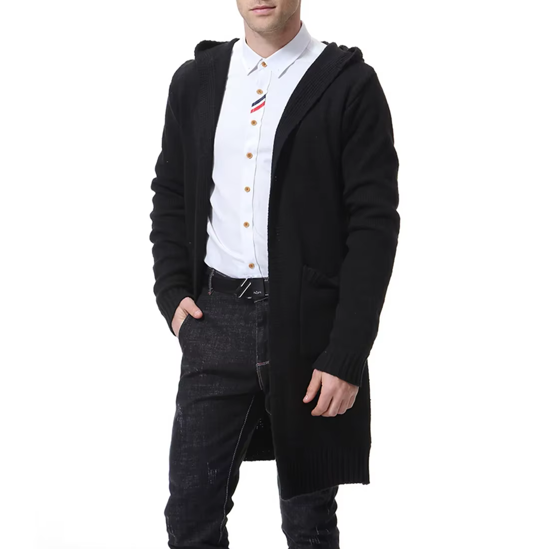 Cardigan à Capuche pour Homme, Manteau Long