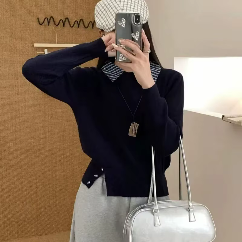 Pull en laine tricoté à carreaux, épissure, automne et hiver, haut deux pièces