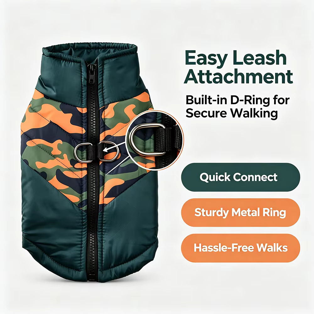 Gilet imprimé camouflage pour animaux de compagnie, vêtements d'hiver chauds et coupe-vent pour chiens et chats de petite et moyenne taille, manteau pour bouledogue et chihuahua