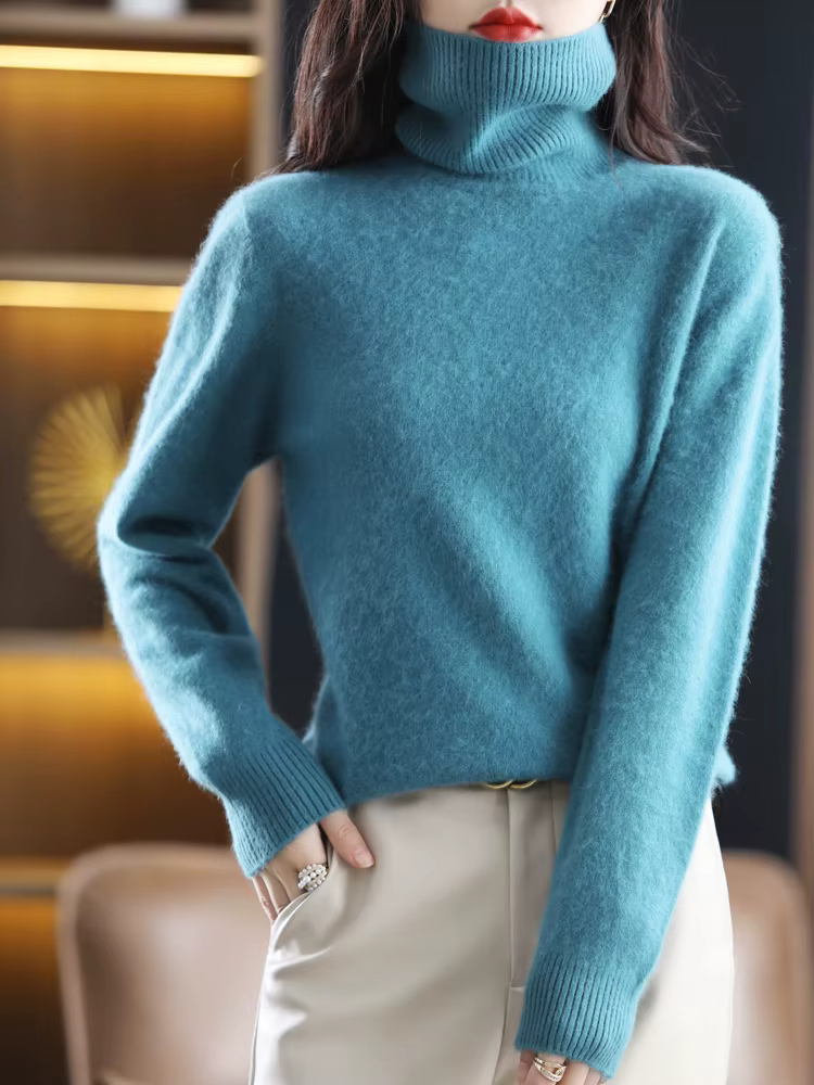 LHZSYY hiver femmes pull solide 100% vison cachemire col roulé tricoté pulls mince doux chaud femme à manches longues 23 couleurs