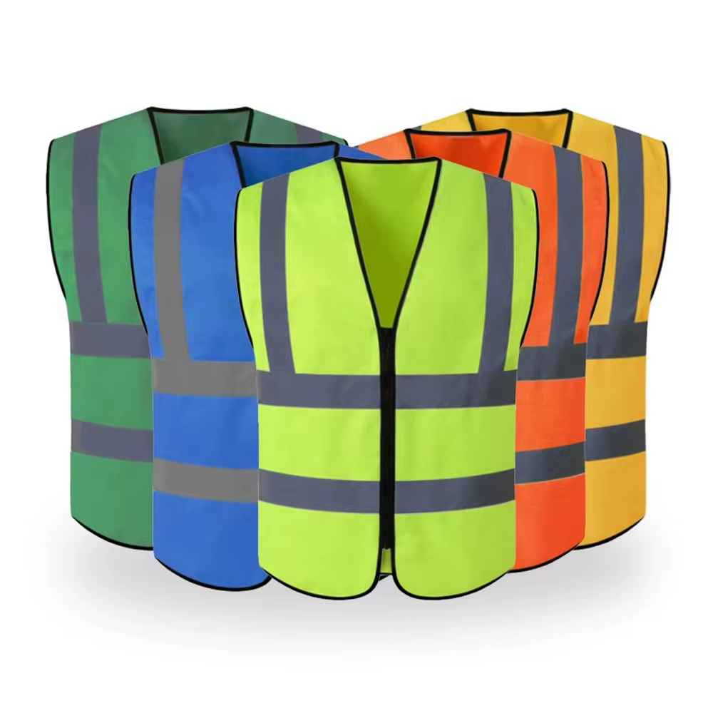 Gilet de sécurité haute visibilité durable avec bandes réfléchissantes avant et fermeture éclair – Tenue de travail pour agents de sécurité et entrepôts