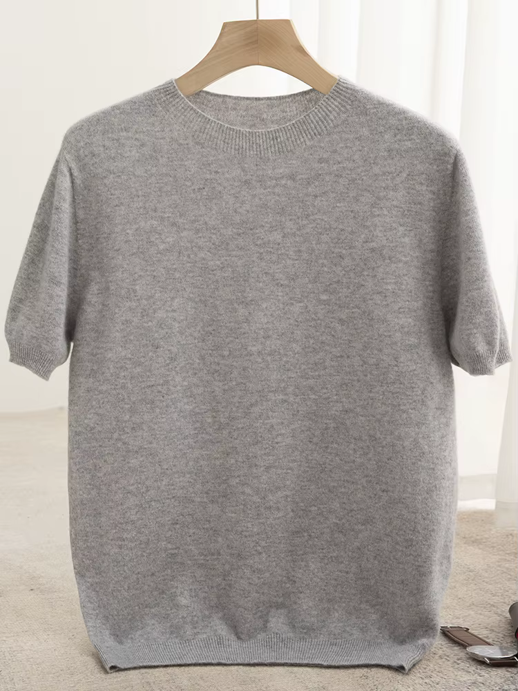 T-shirt classique pour homme, pull 100% laine mérinos, col rond, manches courtes, vêtements décontractés élégants, vêtements basiques, tricot en cachemire