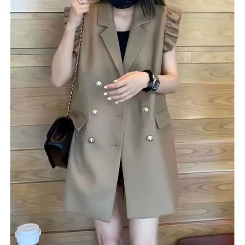 Costume femme gilet veste 2025 printemps automne Version coréenne mode femme gilet Double boutonnage sans manches dames vêtements d'extérieur