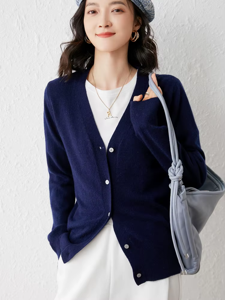 Cardigans femmes 2025 automne simple boutonnage col en v tricoté pull mode court tricots solide bleu vert rose