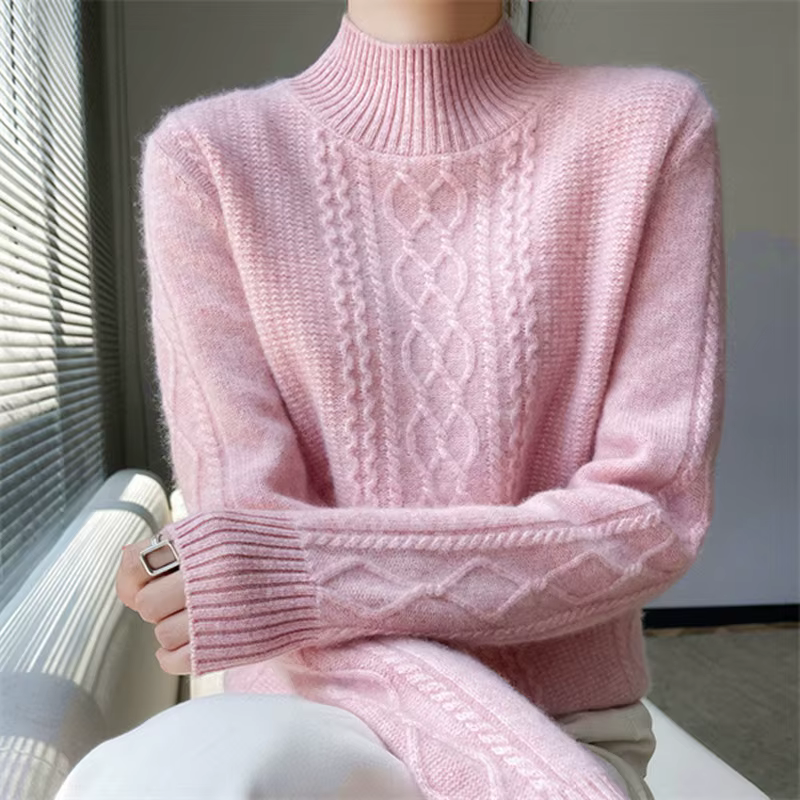 Pull côtelé en laine et polyester, décontracté, pour femmes, noir, bleu, rose, apricot, clair camel, profond camel, automne, hiver, mode, occasions spéciales