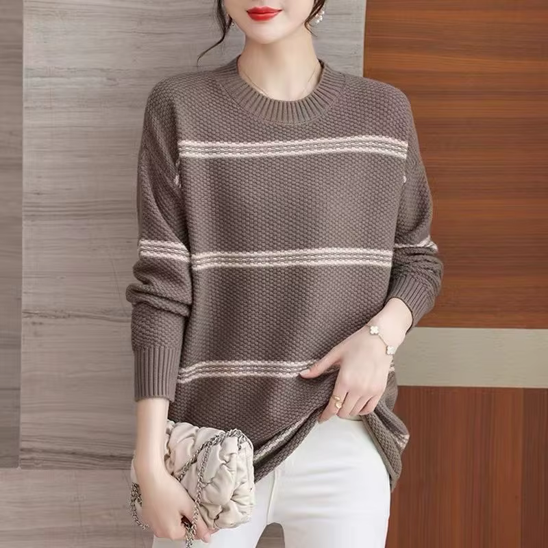 Pulls tricotés à col rond et rayures pour femmes