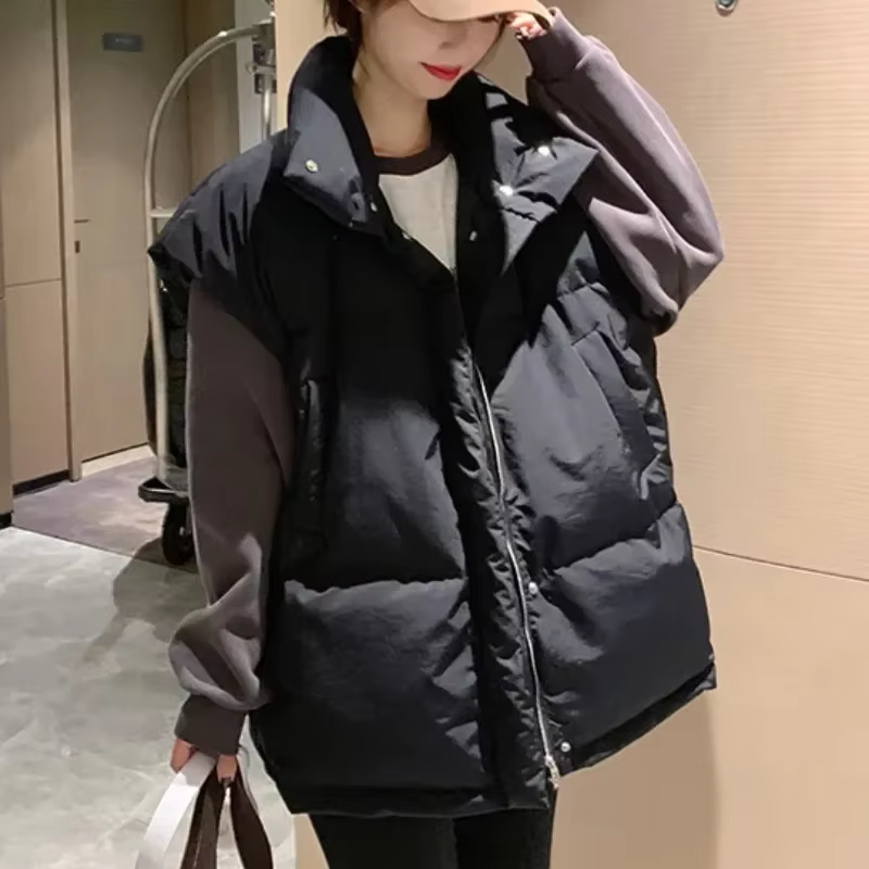 Couleur unie fermeture éclair femmes gilets assez chaud froid Demi-saison dame rembourré coton Giletes vêtements d'hiver élégant travail décontracté