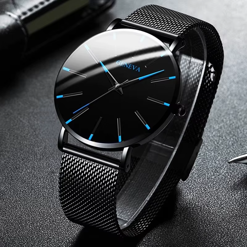 Montre minimaliste pour hommes, Ultra fine, Simple, Business, ceinture en maille, Quartz, montre-bracelet Relogio Masculino