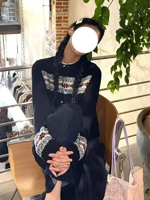 Veste pull noire Fair Isle pour femme