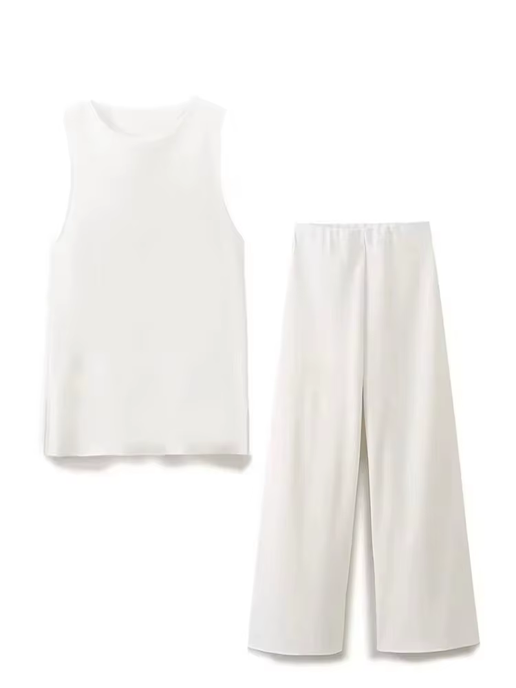 HH 2025 été femmes gilet pantalon ensembles col rond sans manches T-Shirt taille élastique pantalon ample décontracté femme Vintage solide costume