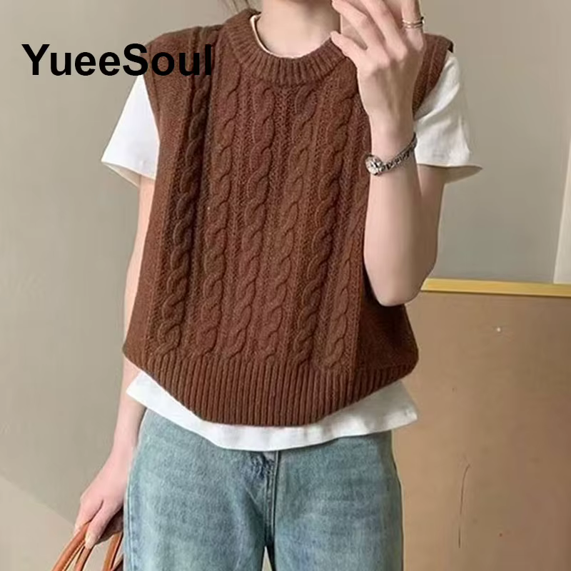 Gilet sans manches polyester ample et décontracté pour femmes, vintage haute rue, coupe ample, col rond, polyester, adaptable toute lannée, pour femmes de tous âges