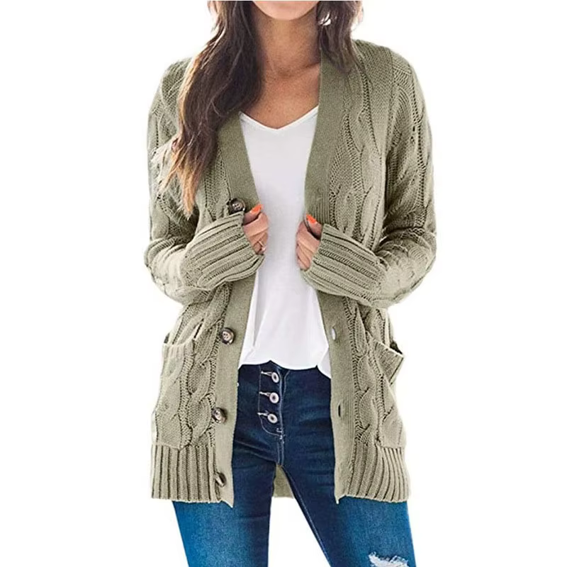 Cardigan en tricot torsadé bleu clair pour femme